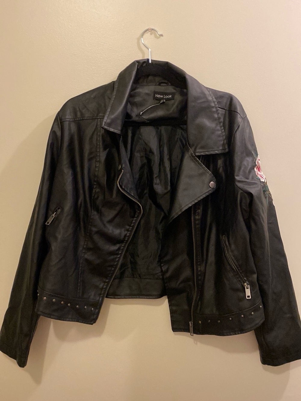 New Look Black Faux Leather Biker Jacket with Stud Trim